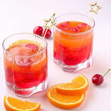 Gold Star Bamboo Cocktail Picks, 5.5 Inch Long Decorative Toothpicks Skewers for Appetizers, Fruits and Drink Garnish, New Year Toothpicks Christmas Party Supplies