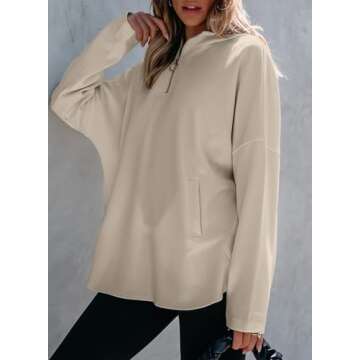 EVALESS Hoodies for Women 2024 Fashion Trendy Casual Long Sleeve V Neck Loose Half Zipper Up Cute So...