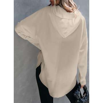 EVALESS Hoodies for Women 2024 Fashion Trendy Casual Long Sleeve V Neck Loose Half Zipper Up Cute Solid Color Sweatshirts Pullover Tops Clothes,Beige Medium