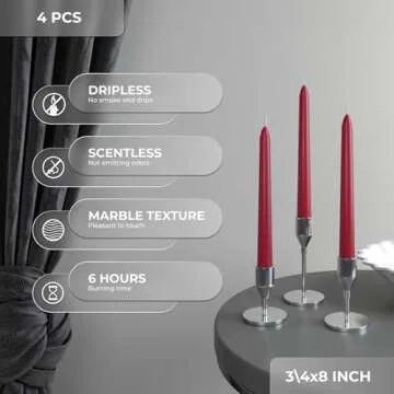 CANDWAX 8 inch Dripless Taper Candles Set of 4