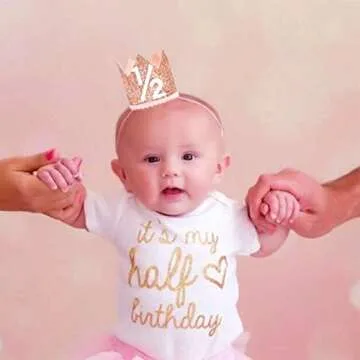 WAHAWU Pink Half Birthday Crown for Kids Celebration