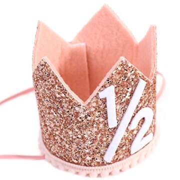 WAHAWU Pink Half Birthday Crown for Kids Celebration