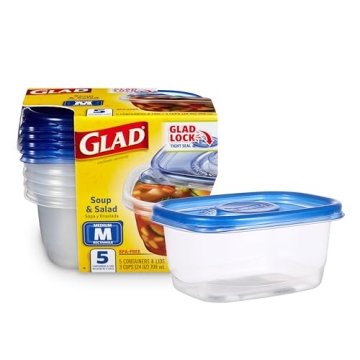 GladWare Soup & Salad Containers - Meal Prep & Storage Set | 5 Count, 24 Oz