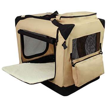 EliteField 3-Door Folding Soft Dog Crate with Carrying Bag and Fleece Bed (2 Year Warranty), Indoor & Outdoor Pet Home (36" L x 24" W x 28" H, Beige)