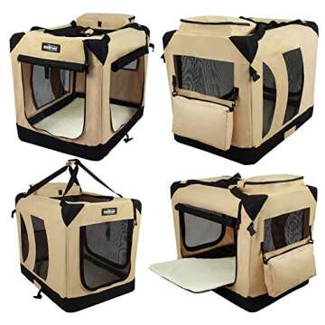 EliteField 3-Door Folding Soft Dog Crate with Carrying Bag and Fleece Bed (2 Year Warranty), Indoor & Outdoor Pet Home (36" L x 24" W x 28" H, Beige)
