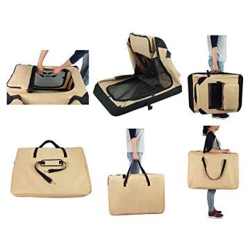 EliteField 3-Door Folding Soft Dog Crate with Carrying Bag and Fleece Bed (2 Year Warranty), Indoor & Outdoor Pet Home (36" L x 24" W x 28" H, Beige)