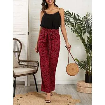SySea Womens High Waist Leopard Pants Wide Leg Long Belted Palazzo Trousers with Pockets