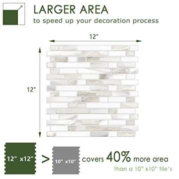 STICKGOO Thicker Design Peel and Stick Tile Backsplash, 12”×12”Stick on Backsplash for Kitchen, Self Adhesive Tile for Kitchen Backsplash and Bathroom(10 Sheets,Beige & White)