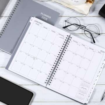2025 Planner - Jan 2025 - Dec 2025, Planner 2025, 2025 Planner Weekly and Monthly, 6.25" × 8.3", Tabs, Inner Pocket, Strong Twin-Wire Binding, Improving Your Time Management Skill