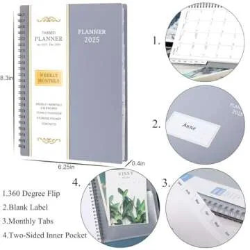 2025 Planner - Jan 2025 - Dec 2025, Planner 2025, 2025 Planner Weekly and Monthly, 6.25" × 8.3", Tabs, Inner Pocket, Strong Twin-Wire Binding, Improving Your Time Management Skill