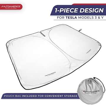 Autoamerics 1-Piece Tesla Model Y Sunshade & Tesla Model 3 Sunshade - Special Design for Model Y & 3...