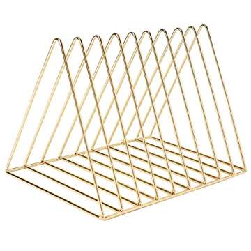Sooyee 9 Slot Gold Magazine Holder,Desktop File Sorter Organizer Triangle Bookshelf Decor Home Office
