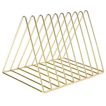 Sooyee 9 Slot Gold Magazine Holder,Desktop File Sorter Organizer Triangle Bookshelf Decor Home Office