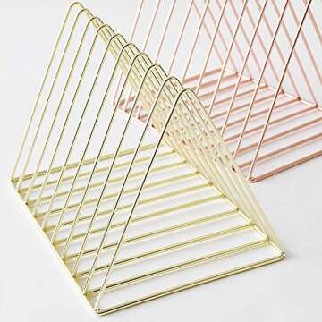 Sooyee 9 Slot Gold Magazine Holder,Desktop File Sorter Organizer Triangle Bookshelf Decor Home Office