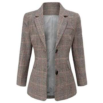 ebossy Women's Notch Lapel 2 Button Boyfriend Blazer Suit Houndstooth Plaid Jacket Coat (Small, Mocha)