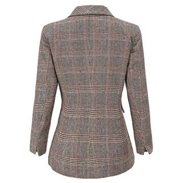 ebossy Women's Notch Lapel 2 Button Boyfriend Blazer Suit Houndstooth Plaid Jacket Coat (Small, Mocha)