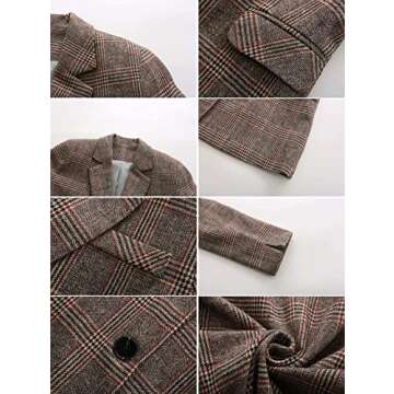 ebossy Women's Notch Lapel 2 Button Boyfriend Blazer Suit Houndstooth Plaid Jacket Coat (Small, Mocha)