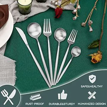 Lovcoala Modern Matte Silver Silverware Set, 12-Piece Stainless Steel Flatware Set, Tableware Cutlery Set Service for 2, Kitchen Utensil Set for Home, Restaurant(Matte Silver-12PCS)