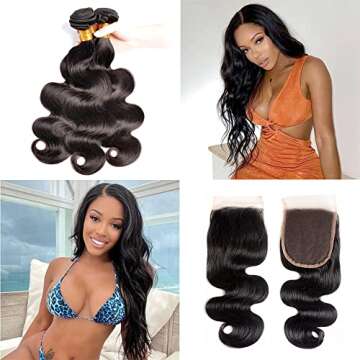 Body Wave Bundles with Closure Human Hair 3 Bundles with Closure(14 16 18+12) Brazilian Body Wave 10...