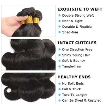 Body Wave Bundles with Closure Human Hair 3 Bundles with Closure(14 16 18+12) Brazilian Body Wave 100% Unprocessed Virgin Human Hair Bundles with 4x4 Lace Closure Free Part Natural Color Body Wave
