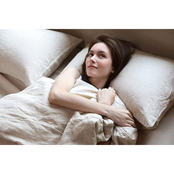 TOSMO Linen Duvet Cover Set, 100% French Flax Natural Linen Bedding 3pcs Set, Soft Breathable for Ho...