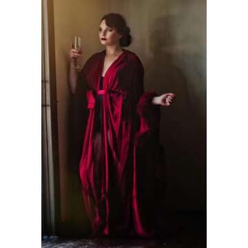 Molisa Womens Sexy Feather Bridal Robe Long Wedding Scarf Illusion Bathrobe Sleepwear Lingerie Robe Nightgown Burgundy S/M