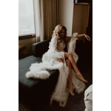 Molisa Womens Sexy Feather Bridal Robe Long Wedding Scarf Illusion Bathrobe Sleepwear Lingerie Robe Nightgown Burgundy S/M