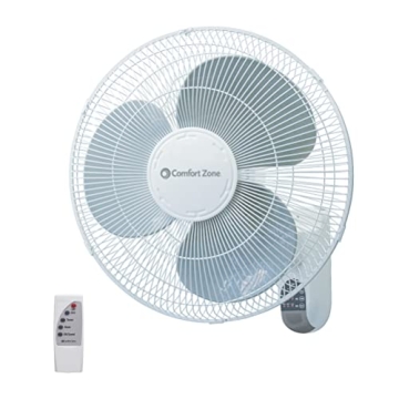 Comfort Zone 16" Quiet Wall Mount Fan with Remote & Timer - 3-Speed, Adjustable Tilt