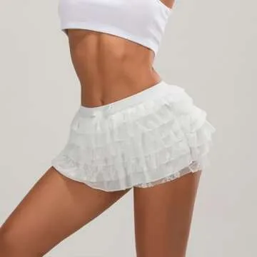 NUFIWI Women Lolita Bloomers White Ruffle Shorts Cute Lace Pumpkin Pants Sexy Boyshorts Layered Bottoms Y2k Fairy Sweet Pettipants(F White,L)