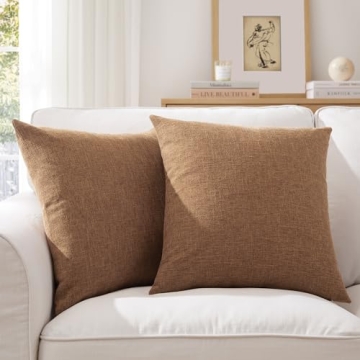 Meekio Set of 2 Camel Pillow Covers 20 x 20 Inch Farmhouse Boho Decorative Throw Pillow Covers Linen...