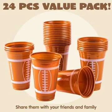 JOYIN 24 PCS Party Cups Bulk, 16oz Football Disposable Plastic Cups Holiday Tableware for Football T...