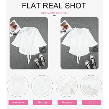 Biucly Women's Summer V Neck Tops - Flowy Chiffon Blouses