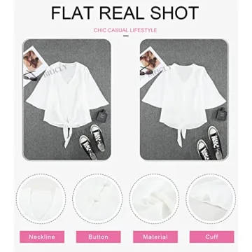 Biucly Women's Summer V Neck Tops - Flowy Chiffon Blouses