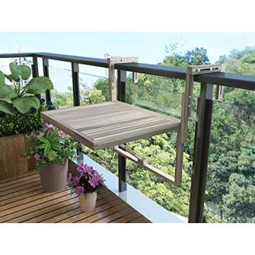 Interbuild Toronto Balcony Folding Deck Table, Outdoor Hanging Railing Bar Table, FSC Acacia Wood, 2...