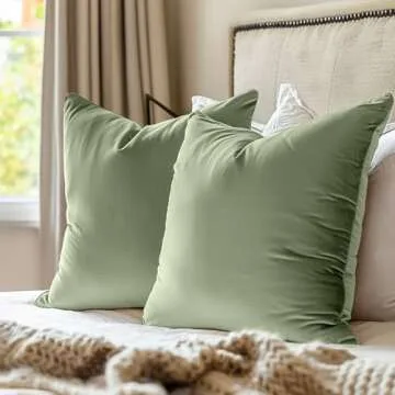 Lazzzy Olive Sage Velvet Throw Pillow Cover 18 x 18