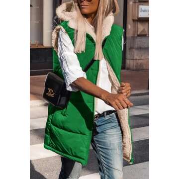 PRETTYGARDEN Womens 2025 Winter Reversible Vests Sleeveless Fleece Jacket Zip Up Hoodie Pockets Long Warm Coat Fall Outerwear (Green,Medium)