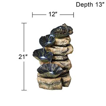 Frog and Four Lily Pad Rustic Outdoor Floor Water Fountain 21" High with LED Light Stacked Rock Cascading Decor for Garden Patio Backyard Deck Home Lawn Porch House Exterior - John Timberland