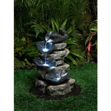 Frog and Four Lily Pad Rustic Outdoor Floor Water Fountain 21" High with LED Light Stacked Rock Cascading Decor for Garden Patio Backyard Deck Home Lawn Porch House Exterior - John Timberland