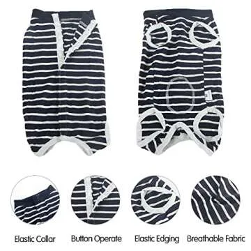 Dog Recovery Suit Abdominal Wound Puppy Surgical Clothes Post-Operative Vest Pet After Surgery Wear Substitute E-Collar & Cone(M,Blue Stripe)