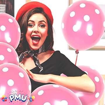 PMU Polka Dot Balloons PartyTex 11 Inch Premium Pink with All-Over print White Dots Pkg/25