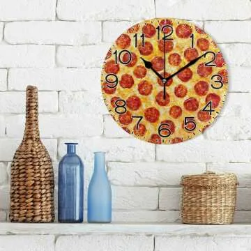 Silent Pepperoni Pizza Wall Clock - Rustic Kitchen Decor