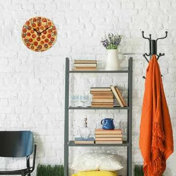 Silent Pepperoni Pizza Wall Clock - Rustic Kitchen Decor