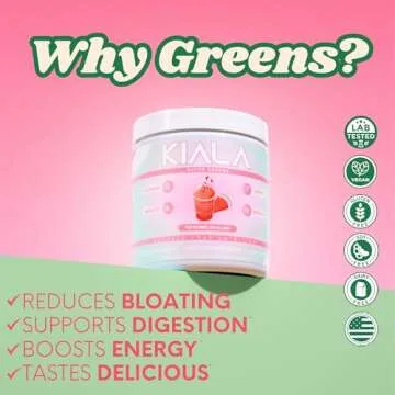 Kiala Nutrition Super Greens, Organic Greens Powder with Spirulina & Chlorella for Digestion, Gut He...