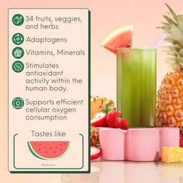 Kiala Nutrition Super Greens, Organic Greens Powder with Spirulina & Chlorella for Digestion, Gut Health, Immunity & Energy, Gluten Free, Vegan, Daily Support for Women, Watermelon Slush, 30 Servings