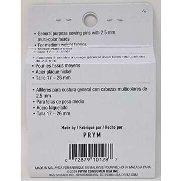 Dritz Color Ball Pins 200/Pack: Size 17