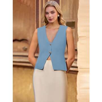 Sweater Vest for Women 2025 Trendy V Neck Sleeveless Spring Cardigans Button Crop Knitted Tank Tops Blue
