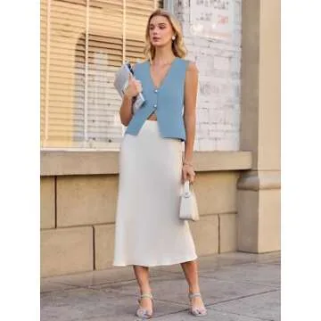 Sweater Vest for Women 2025 Trendy V Neck Sleeveless Spring Cardigans Button Crop Knitted Tank Tops Blue