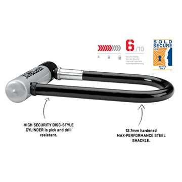 Kryptonite Kryptolok Mini-7 Bike U-Lock, Heavy Duty Anti-Theft Bicycle U Lock, 12.7mm Shackle with M...