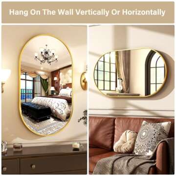 HARRITPURE 17" x 30"Oval Bathroom Mirror Wall Mounted Chic Brushed Metal Frame Hang Vertically & Horizontally Perfect Modern Decor for Bedroom Bathroom Entryway Living Room Gallery Wall,Gold