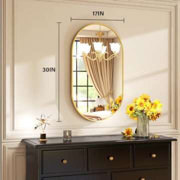 HARRITPURE 17" x 30"Oval Bathroom Mirror Wall Mounted Chic Brushed Metal Frame Hang Vertically & Horizontally Perfect Modern Decor for Bedroom Bathroom Entryway Living Room Gallery Wall,Gold